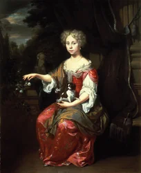 Portrait of a Lady Holding Her Pet King Charles Spaniel
